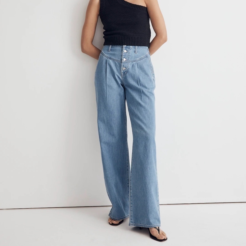 Madewell Super Wide Leg Jeans Women’s Size 31 Blue Button Fly High Rise